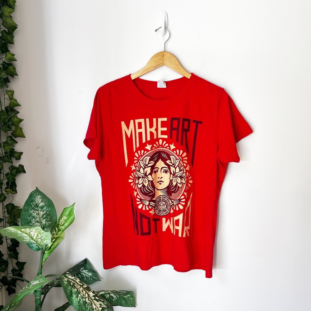 Make Art Not War Graphic Tee Red XXL Short Sleeve Shirt Protest